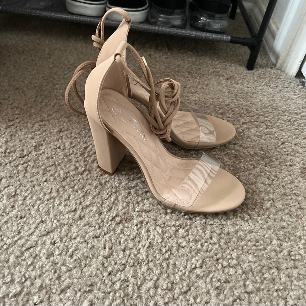 Tie Leg Design Clear Strap Chunky Heeled High heals